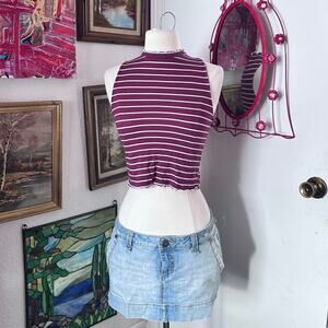 ivy + main burgundy white striped turtleneck crop top